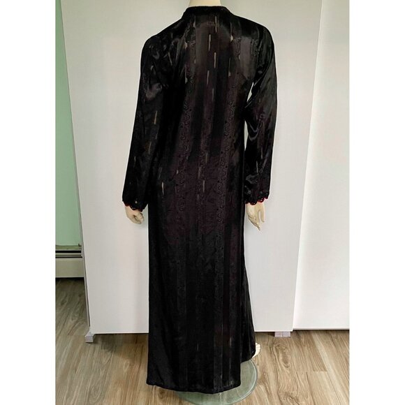Vintage Witch Robe, Black Maxi Dress: Embroidered Red Roses, Gothic Style - Picture 4 of 10